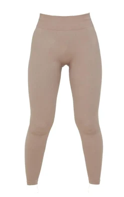 Taupe Seamless Rib Detail Gym Leggings