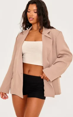 Taupe Side Button Single Breasted Boxy Blazer