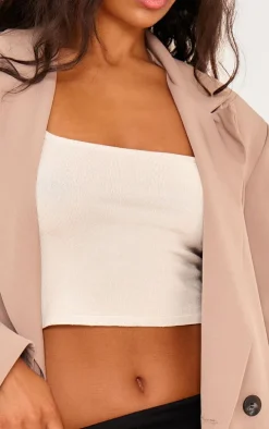 Taupe Side Button Single Breasted Boxy Blazer
