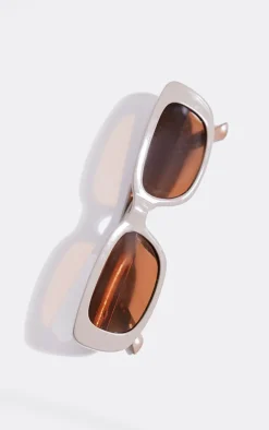Taupe Slim Rectangular Sunglasses