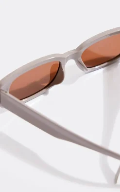 Taupe Slim Rectangular Sunglasses