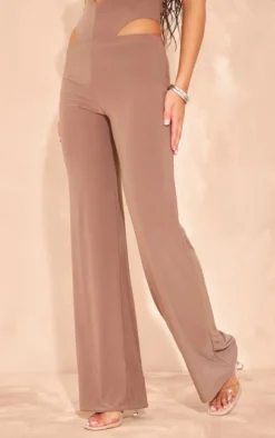 Taupe Slinky Mid Rise Straight Leg Pants
