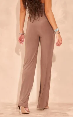 Taupe Slinky Mid Rise Straight Leg Pants