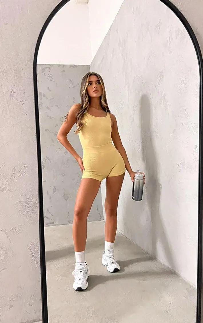 Taupe Snatched Rib Scoop Neck Bodysuit