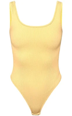 Taupe Snatched Rib Scoop Neck Bodysuit