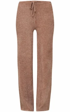 Taupe Soft Textured Knit Drawstring Wide Leg Pants