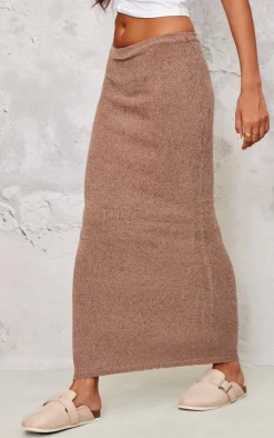 Taupe Soft Textured Knit Maxi Skirt