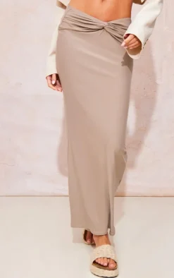 Taupe Soft Touch Knot Front Midaxi Skirt