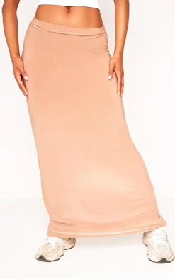 Taupe Soft Touch Low Rise Drapy Maxi Skirt