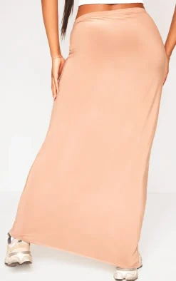 Taupe Soft Touch Low Rise Drapy Maxi Skirt