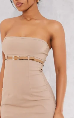 Taupe Stretch Woven Belt Front Skort Romper