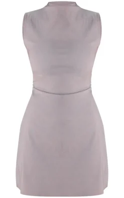 Taupe Stretch Woven Ruched Detail Bodycon Dress