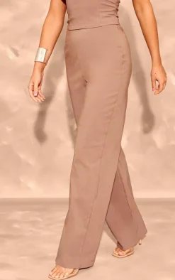 Taupe Stretch Woven Seam Detail Straight Leg Pants