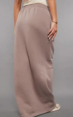 Taupe Sweat Drawstring Midi Skirt