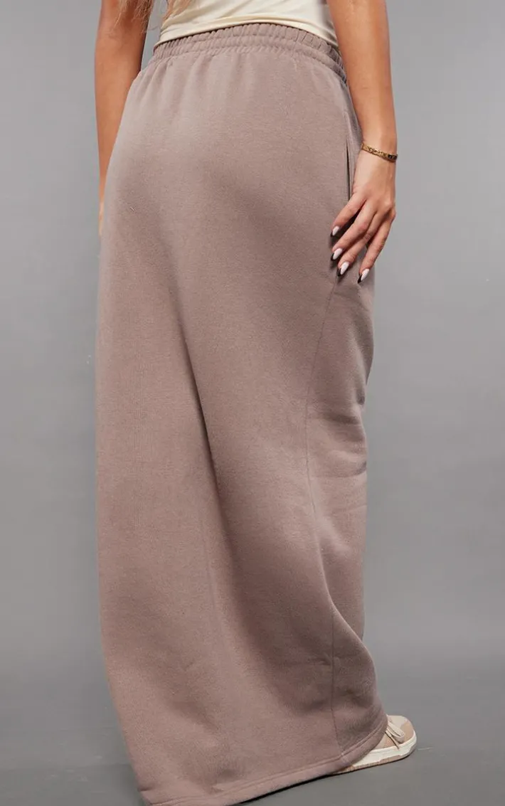 Taupe Sweat Drawstring Midi Skirt