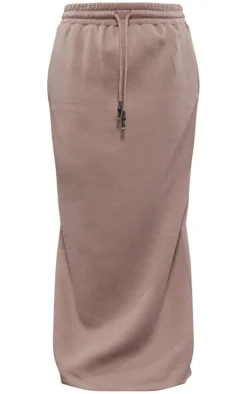 Taupe Sweat Drawstring Midi Skirt