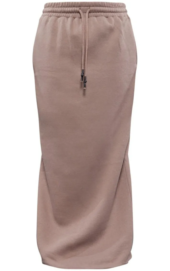 Taupe Sweat Drawstring Midi Skirt