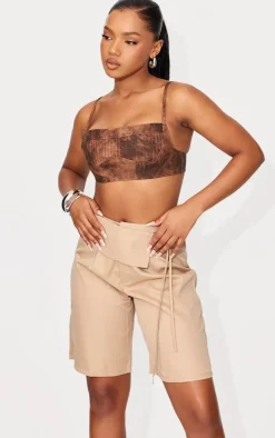 Taupe Tailored Belt Wrap Detail Bermuda Jorts