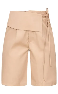 Taupe Tailored Belt Wrap Detail Bermuda Jorts