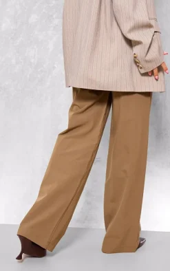 Taupe Tailored Woven Double Waistband Straight Leg Pants