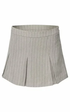 Taupe Tailored Woven Herringbone Mini Pleated Skirt