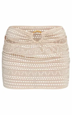 Taupe Textured Jersey Ring Detail Cut Out Micro Mini Skirt