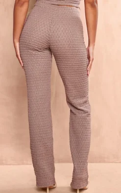 Taupe Textured Rib Flare Pants