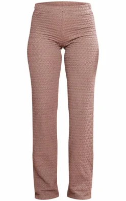 Taupe Textured Rib Flare Pants
