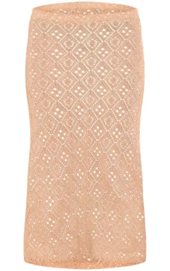 Taupe Textured Rib Low Rise Midaxi Skirt