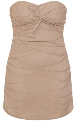 Taupe Textured Twist Bandeau Shift Dress