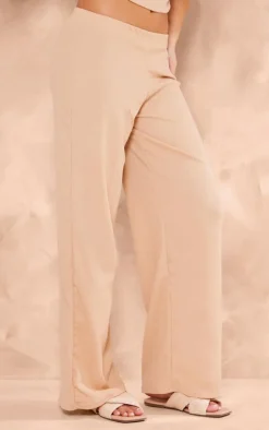 Taupe Textured Wide Leg Pants