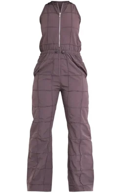 Taupe Textured Zip Up Toggle Jumpsuit