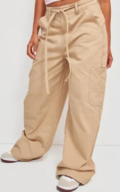 Taupe Tie Waistband Detail Wide Leg Jeans