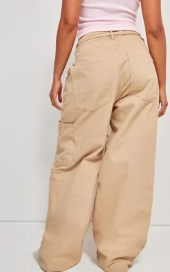 Taupe Tie Waistband Detail Wide Leg Jeans