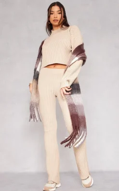 Taupe Two Tone Thick Rib Knit Leggings