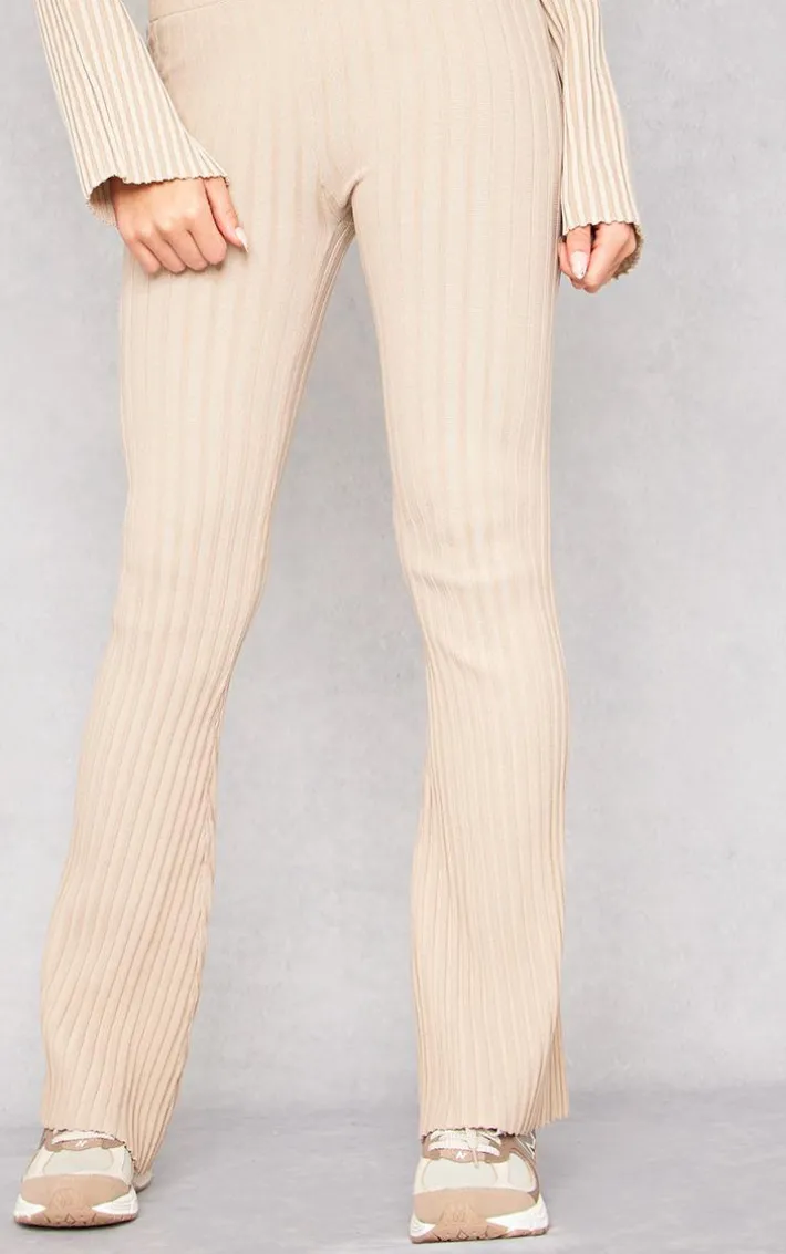 Taupe Two Tone Thick Rib Knit Leggings