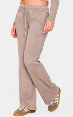 Taupe Washed Ribbed Wide Leg Pants
