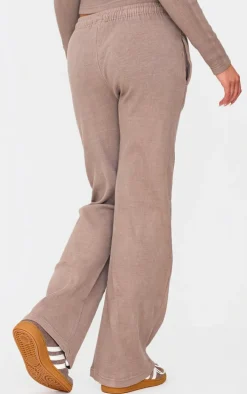 Taupe Washed Ribbed Wide Leg Pants