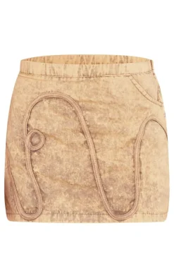 Taupe Washed Twill Piping Detail Mini Skirt