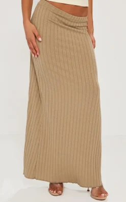 Taupe Wide Rib Drapey Maxi Skirt