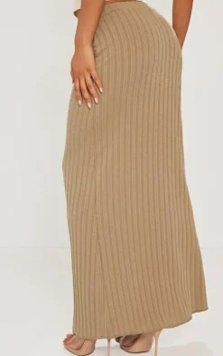 Taupe Wide Rib Drapey Maxi Skirt