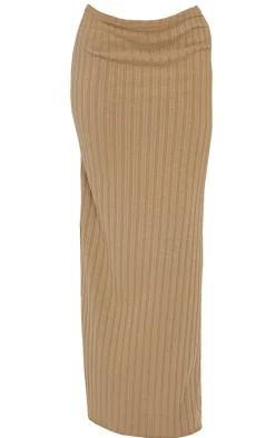 Taupe Wide Rib Drapey Maxi Skirt