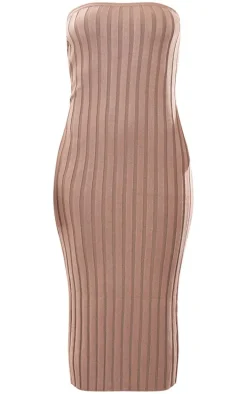 Taupe Wide Rib Knit Bandeau Midaxi Dress