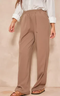 Taupe Woven Elasticated Waist Straight Leg Pants