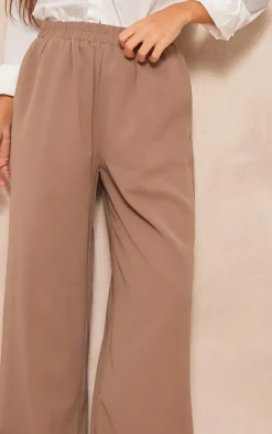 Taupe Woven Elasticated Waist Straight Leg Pants