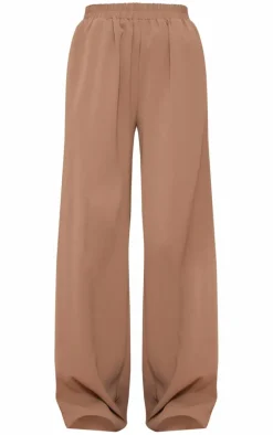 Taupe Woven Elasticated Waist Straight Leg Pants