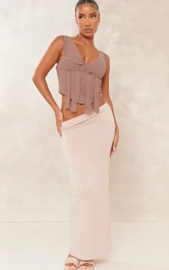 Taupe Woven Lace Up Fray Detail Corset