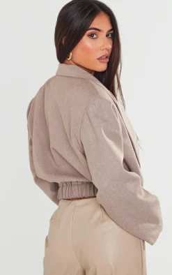 Taupe Woven Oversized Cropped Jacket
