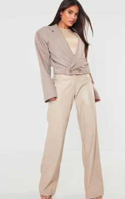 Taupe Woven Oversized Cropped Jacket