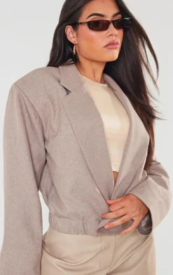 Taupe Woven Oversized Cropped Jacket
